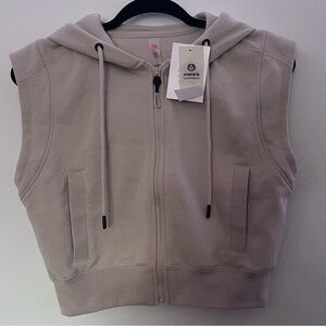Mono B Sleeveless Crop Zip Hoodie in Taupe